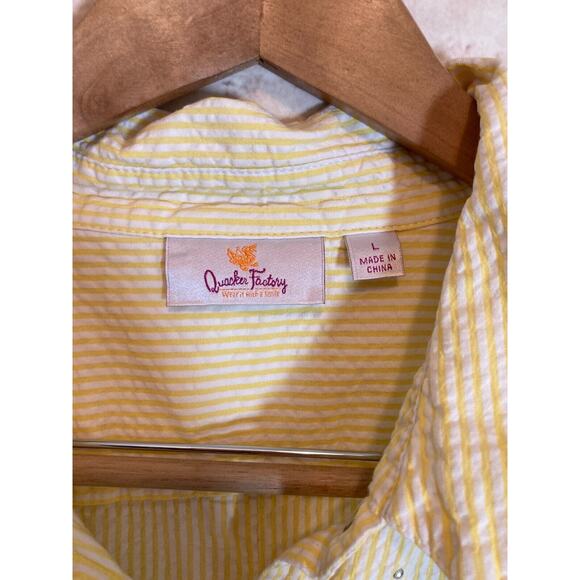 Quacker Factory Top Womens Large Yellow Striped Jewel Snap Up Beaded Button Up - Picture 3 of 13